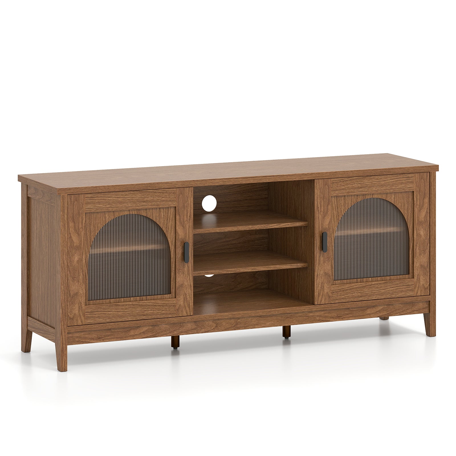 Modern Vintage TV Cabinet with Adjustable Shelves and 2 Cable Holes for TVs up to 65 Inches-Walnut