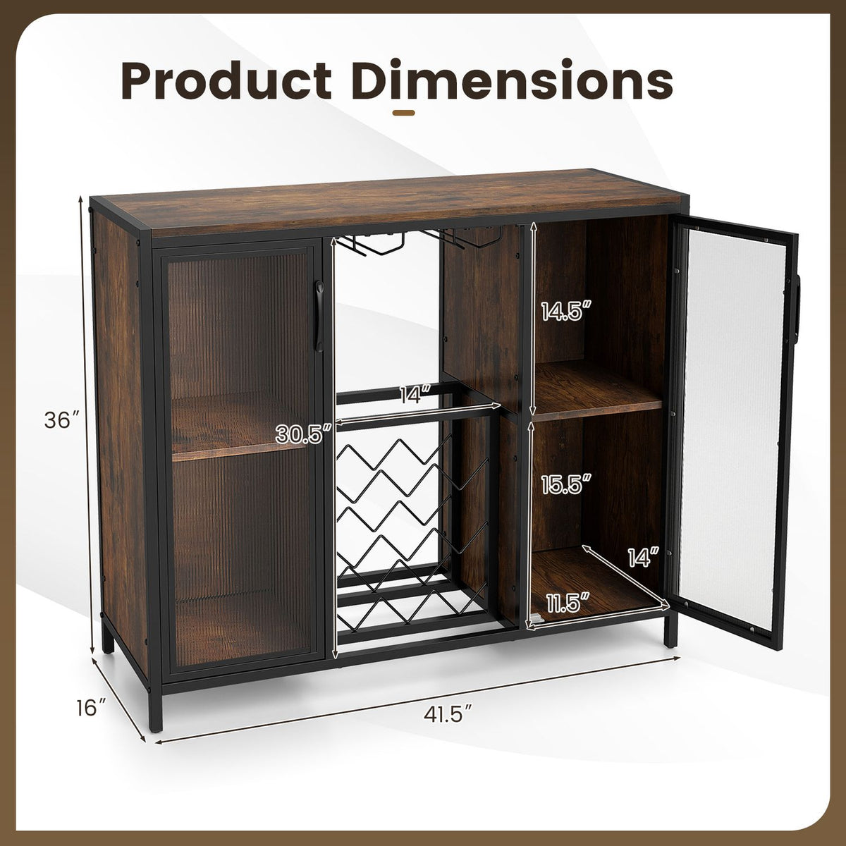 Modern Wine Cabinet with LED Lights and Remote for Kitchen Living Room-Rustic Brown