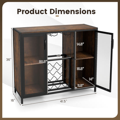 Modern Wine Cabinet with LED Lights and Remote for Kitchen Living Room-Rustic Brown