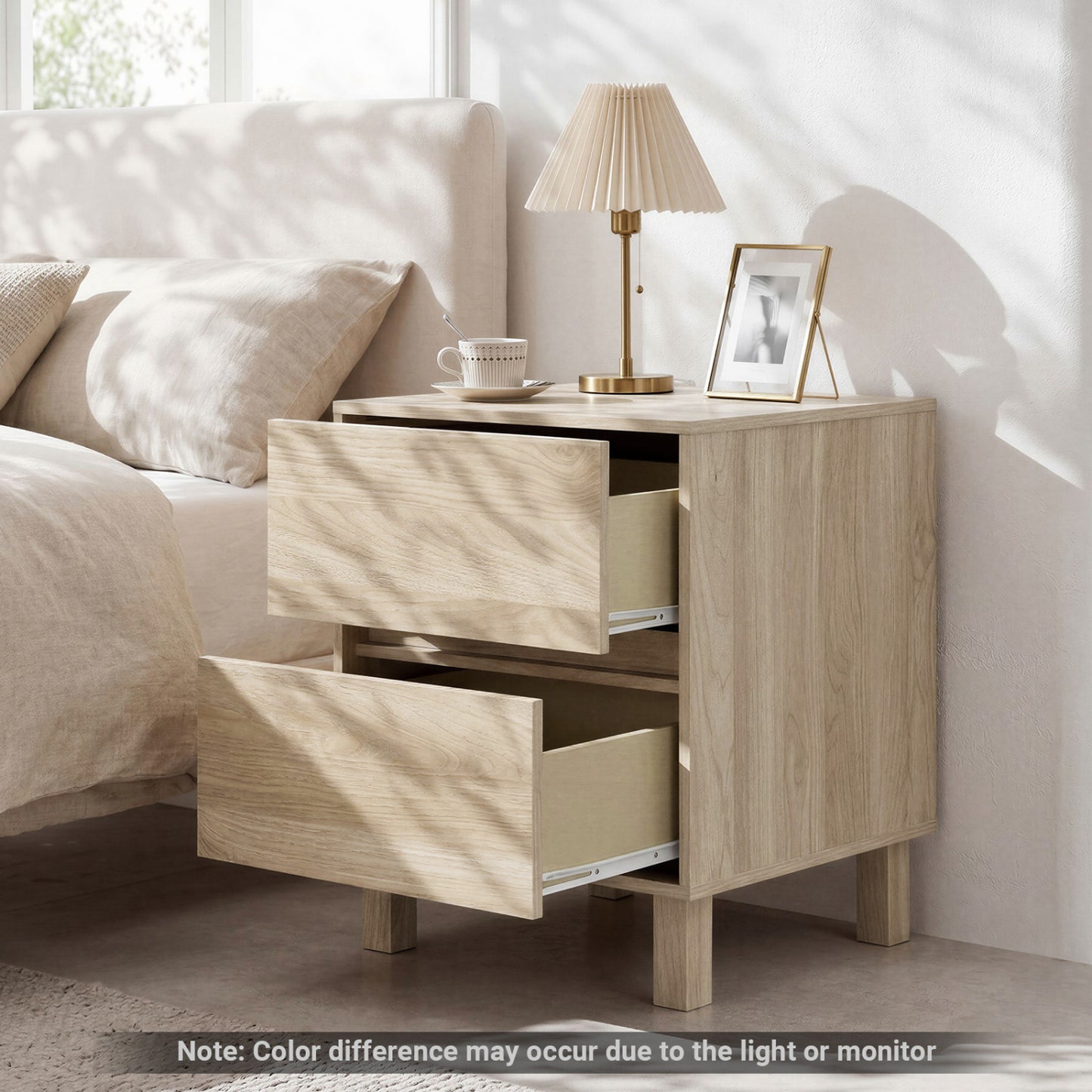 End Table with 2 Storage Drawers - Natural Wood Finish