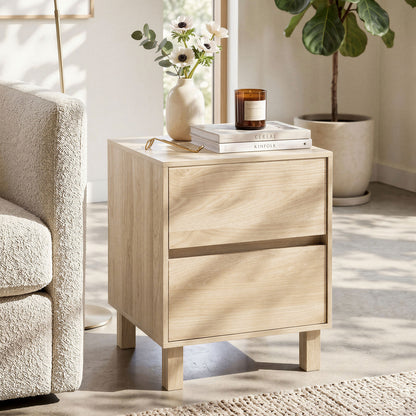 End Table with 2 Storage Drawers - Natural Wood Finish
