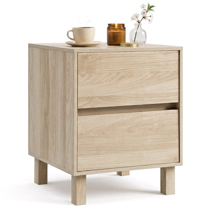 End Table with 2 Storage Drawers - Natural Wood Finish