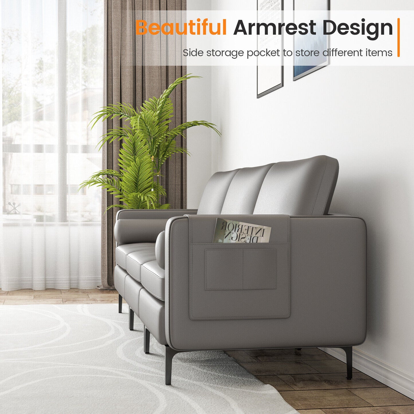Modular 1/2/3/4-Seat L-Shaped Sectional Sofa Couch with Socket USB Port-3-Seat with USB port - Light Gray