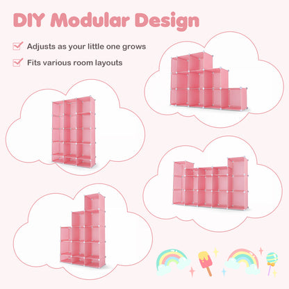 13-Cube Modular Kids Wardrobe with Hanging Rod and Shelves