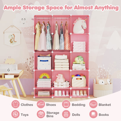 13-Cube Modular Kids Wardrobe with Hanging Rod and Shelves