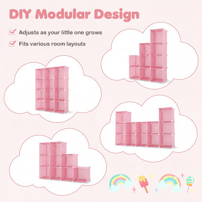 Modular Kids Wardrobe with 10 Cubes & Hanging Rod