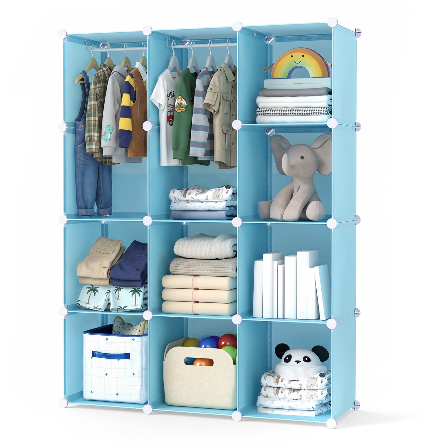 Modular Kids Wardrobe with 10 Cubes & Hanging Rod