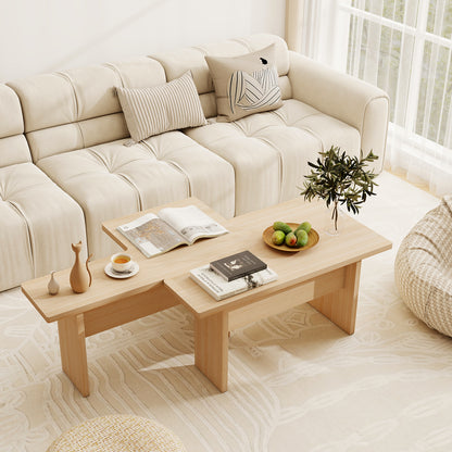 Modular Coffee Table Set of 2 L Shaped Center Tables for Small Space-Oak