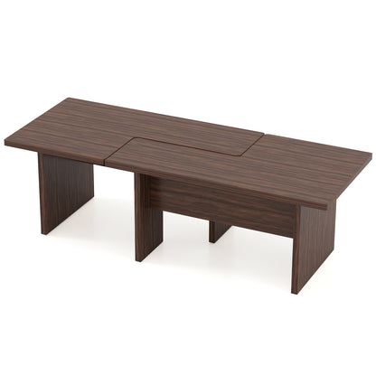 Modular Coffee Table Set of 2 L Shaped Center Tables for Small Space-Walnut