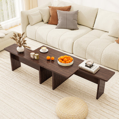 Modular Coffee Table Set of 2 L Shaped Center Tables for Small Space-Walnut