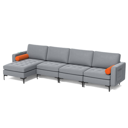 Modular L-shaped 4-Seat Sectional Sofa with Reversible Chaise and 2 USB Socket