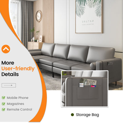 Modular L-shaped 4-Seat Sectional Sofa with Reversible Chaise and 2 USB Socket
