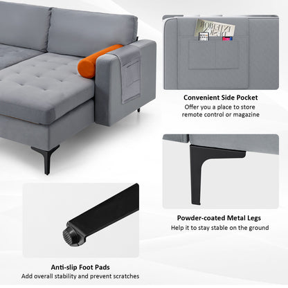 3-Seat L-Shaped Sectional Sofa with USB Ports & Storage