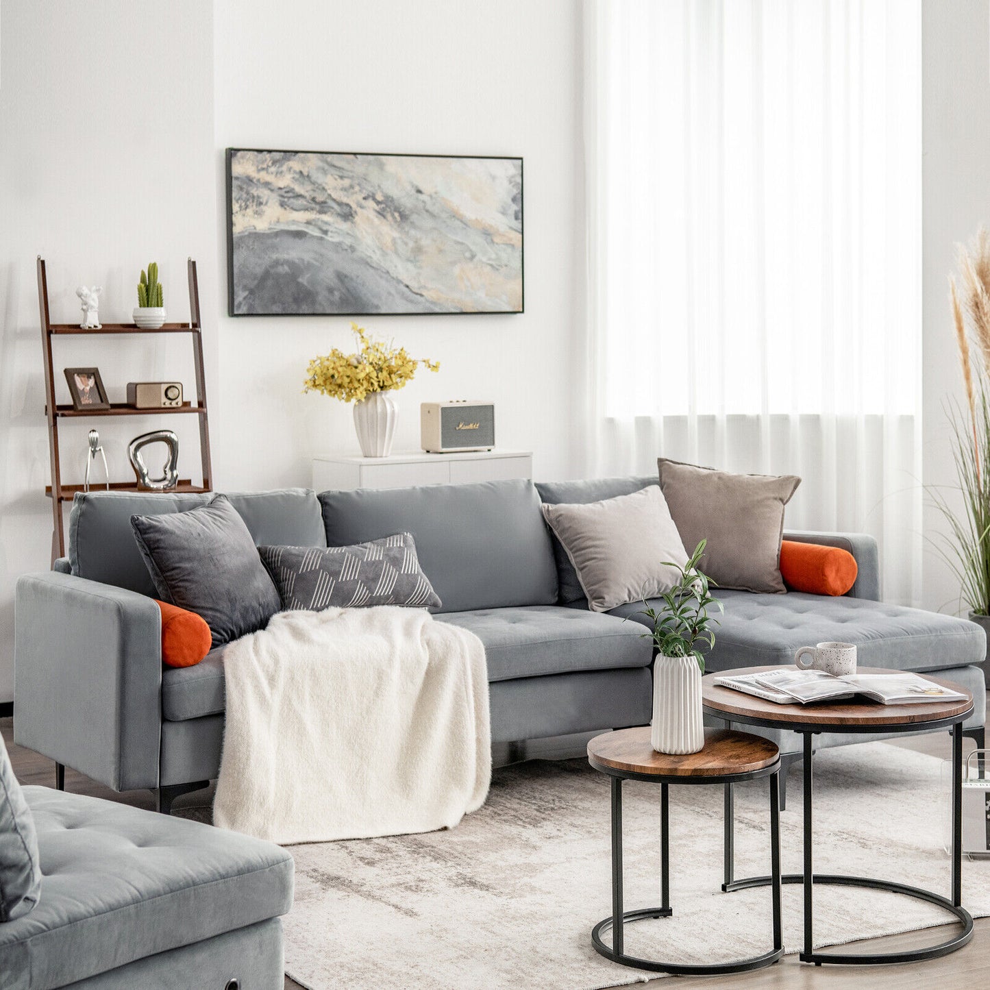 3-Seat L-Shaped Sectional Sofa with USB Ports & Storage