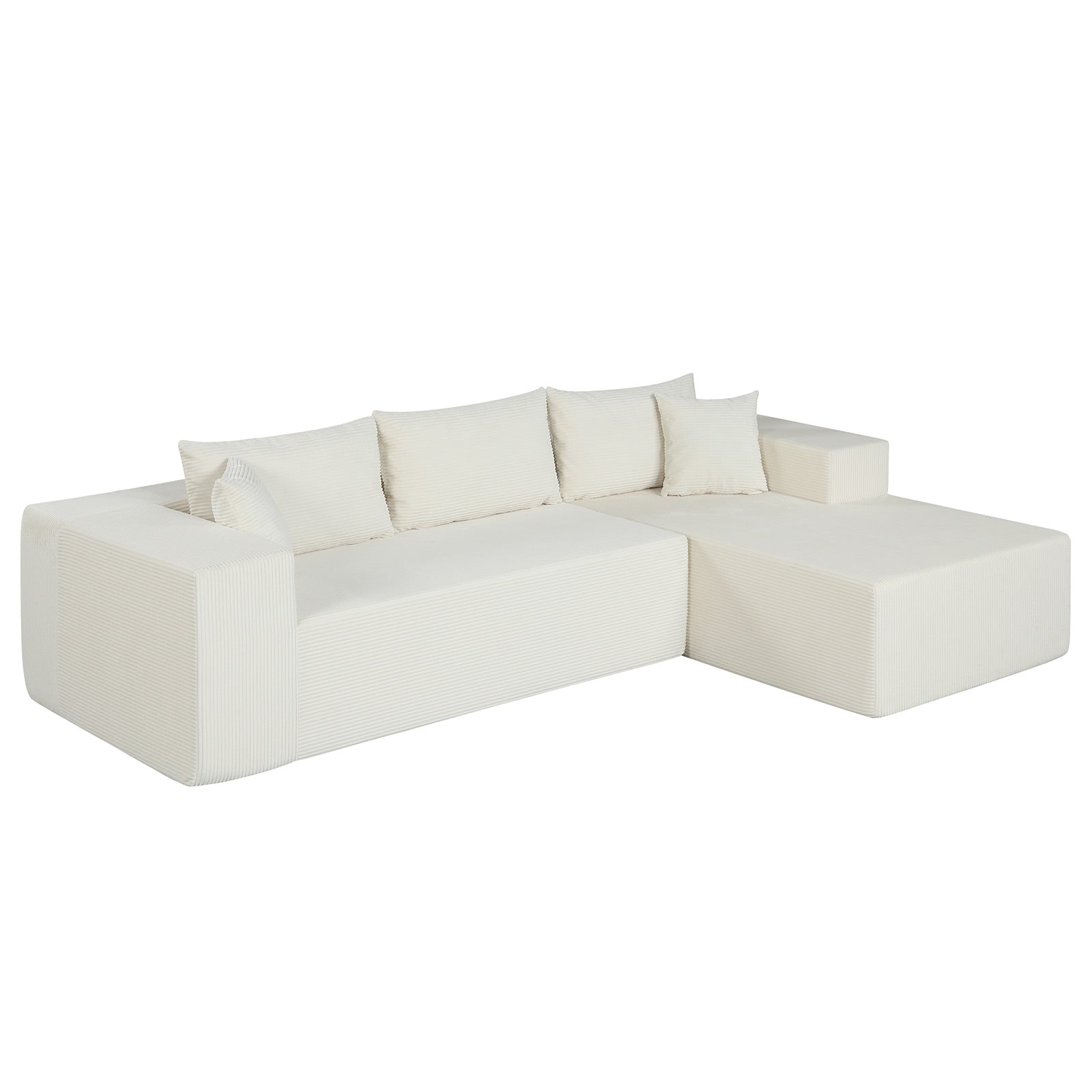Modular Sectional Sofa Corduroy Upholstered L-shaped Sofa Couch with Deep Seats-Beige