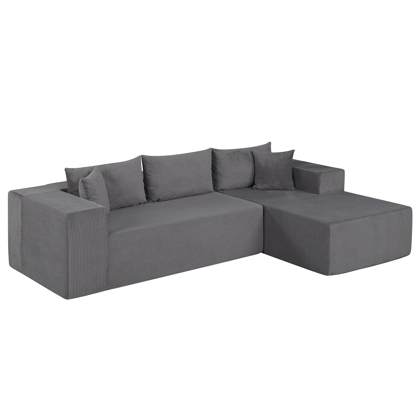 Modular Sectional Sofa Corduroy Upholstered L-shaped Sofa Couch with Deep Seats-Gray