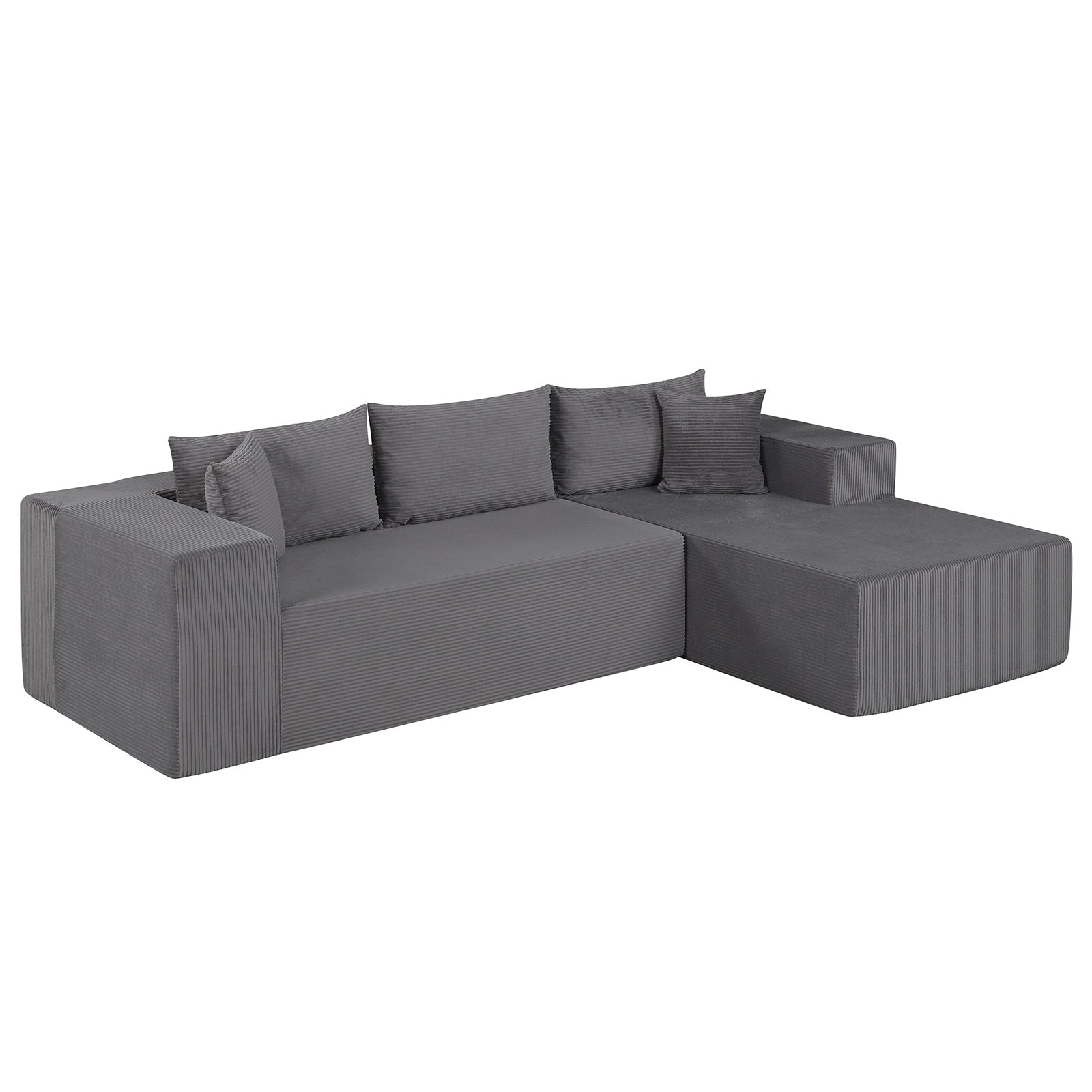 Modular Sectional Sofa Corduroy Upholstered L-shaped Sofa Couch with Deep Seats-Gray