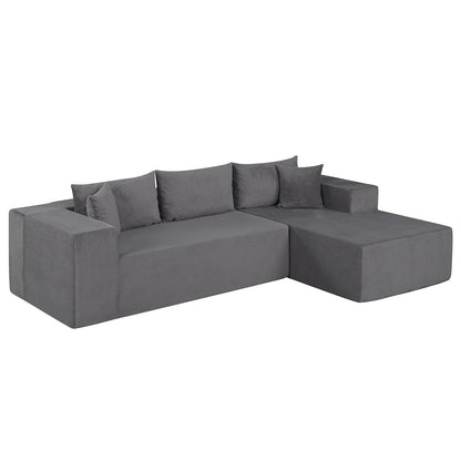 Modular Sectional Sofa Corduroy Upholstered L-shaped Sofa Couch with Deep Seats-Gray