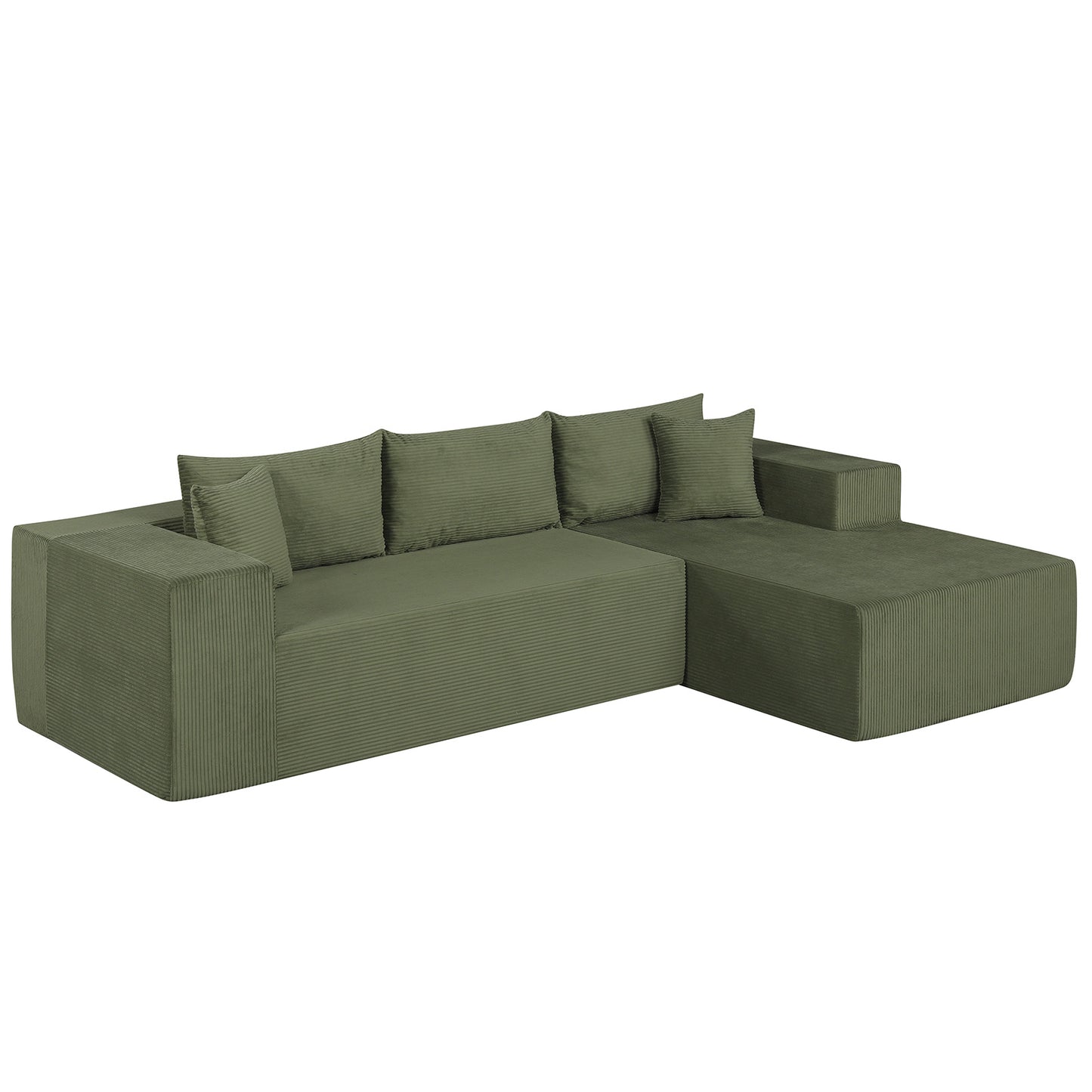 Modular Sectional Sofa Corduroy Upholstered L-shaped Sofa Couch with Deep Seats-Green
