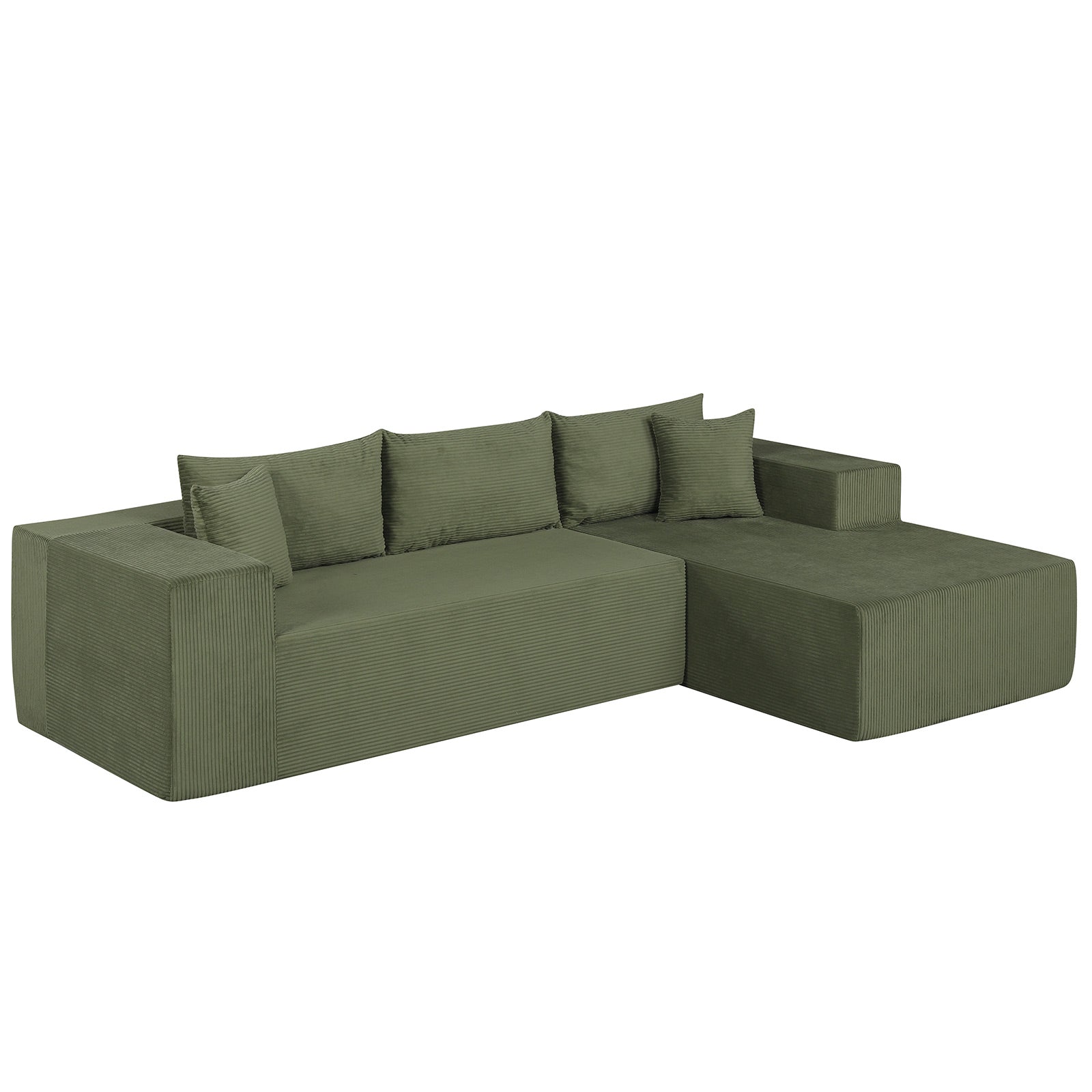 Modular Sectional Sofa Corduroy Upholstered L-shaped Sofa Couch with Deep Seats-Green