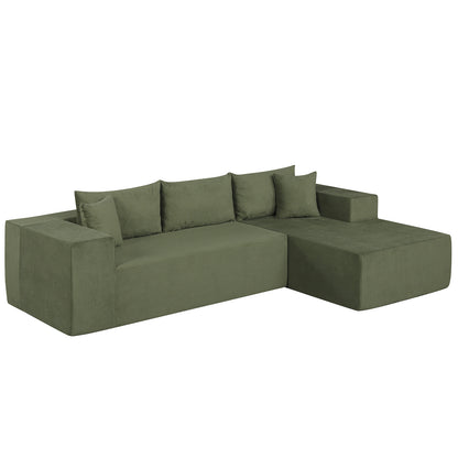 Modular Sectional Sofa Corduroy Upholstered L-shaped Sofa Couch with Deep Seats-Green