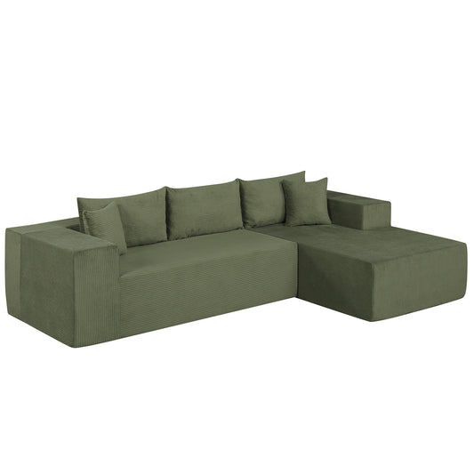 Modular Sectional Sofa Corduroy Upholstered L-shaped Sofa Couch with Deep Seats-Green