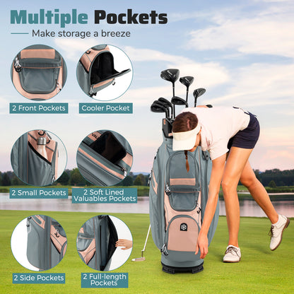 Molded Lock Top Golf Cart Bag with 14-Way Full Length Dividers and 11 Pockets-Orange