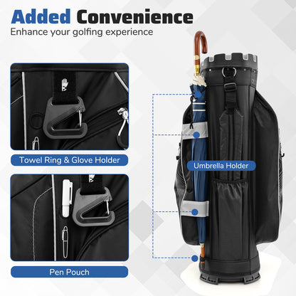Molded Lock Top Golf Cart Bag with 14-Way Full Length Dividers and 11 Pockets-Gray