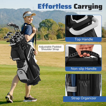 Molded Lock Top Golf Cart Bag with 14-Way Full Length Dividers and 11 Pockets-Gray