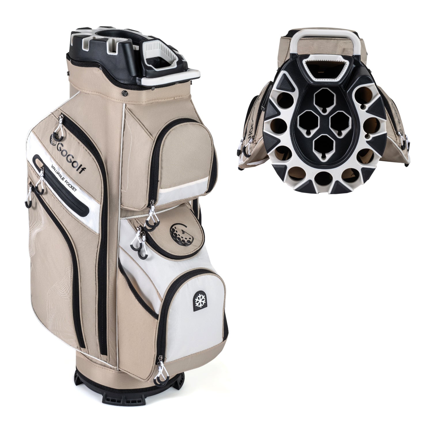 Molded Lock Top Golf Cart Bag with 14-Way Full Length Dividers and 11 Pockets-Orange - Khaki