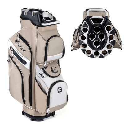Molded Lock Top Golf Cart Bag with 14-Way Full Length Dividers and 11 Pockets-Orange - Khaki