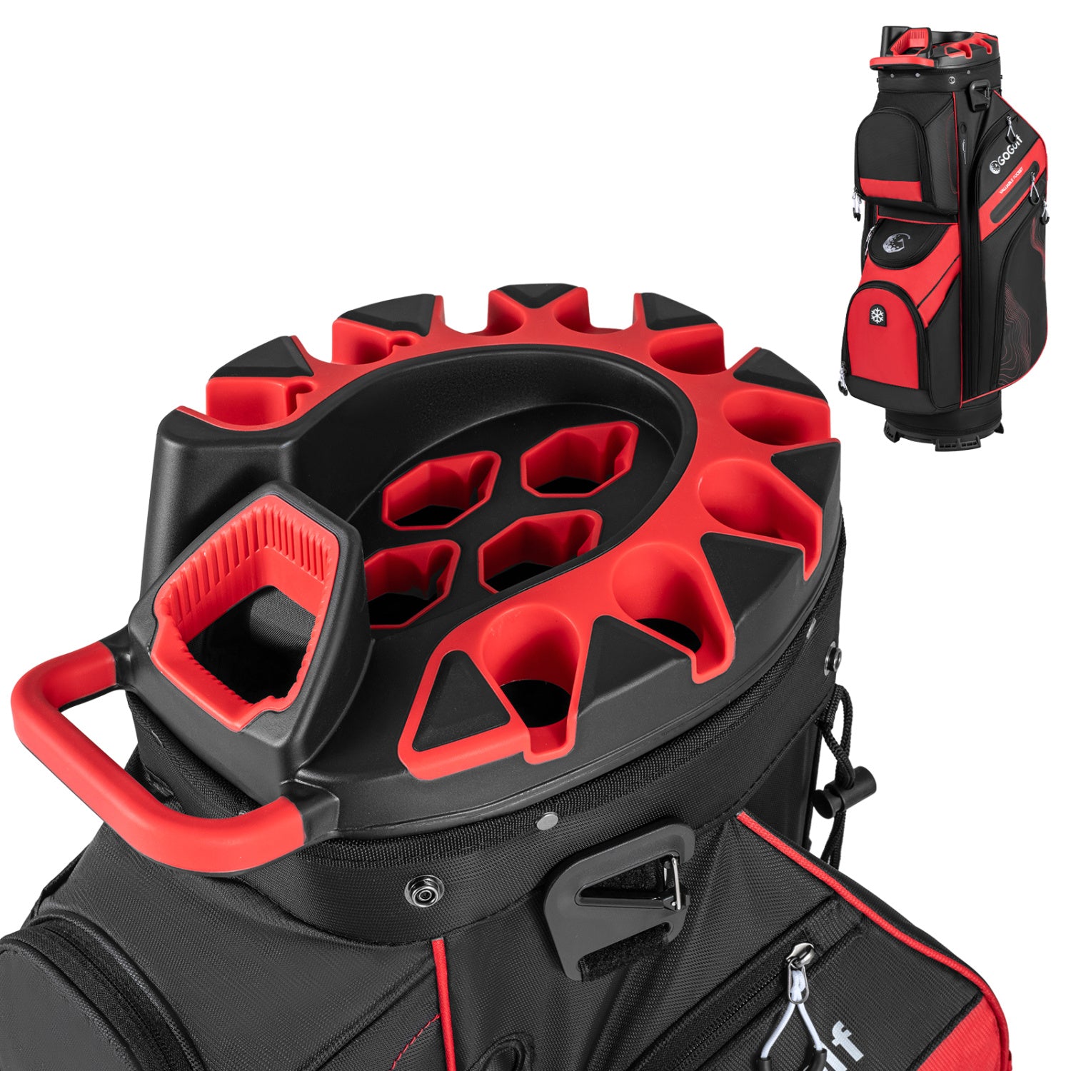 Molded Lock Top Golf Cart Bag with 14-Way Full Length Dividers and 11 Pockets-Orange - Red
