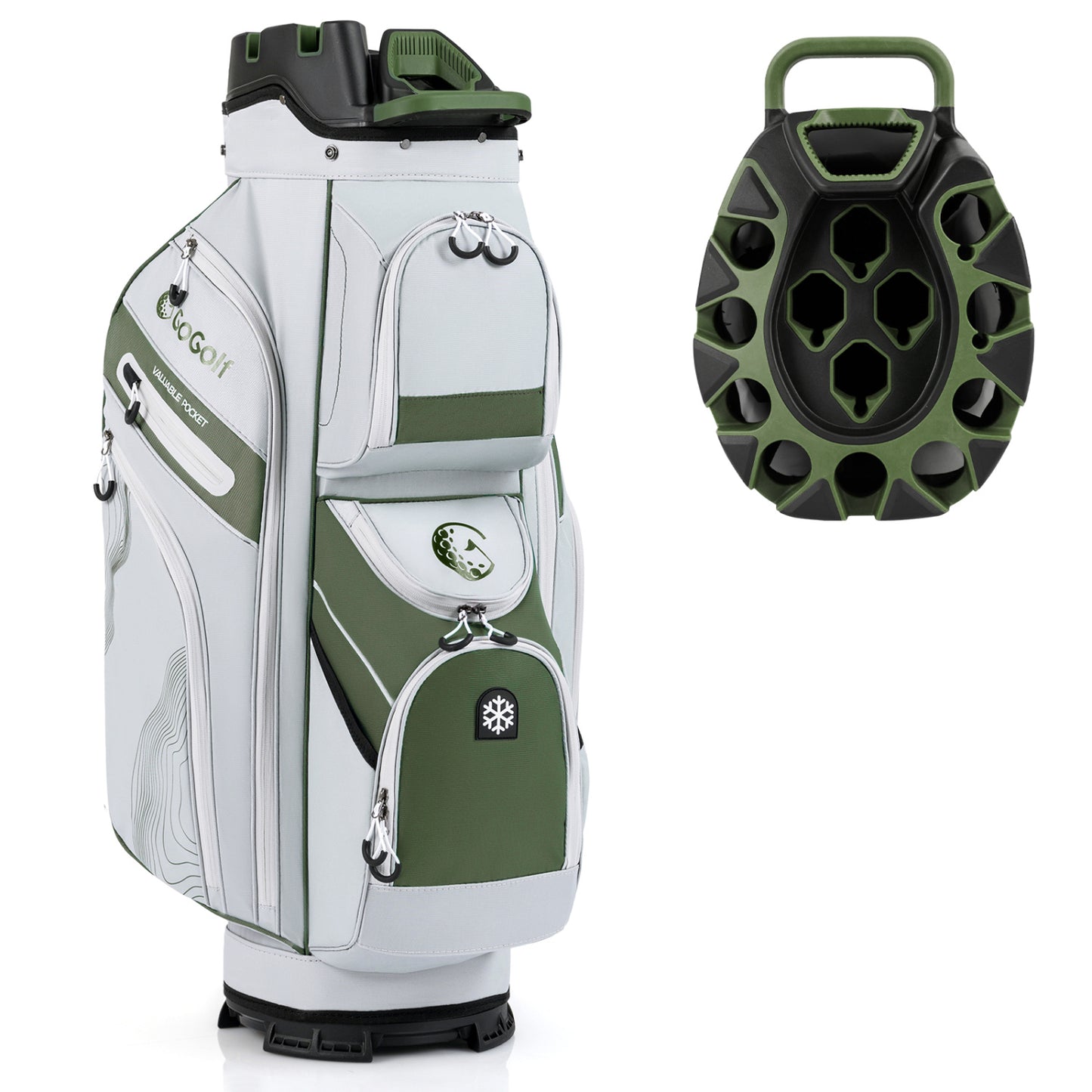 Molded Lock Top Golf Cart Bag with 14-Way Full Length Dividers and 11 Pockets-Orange - Green