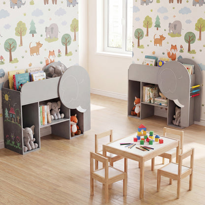Montessori Bookshelf with Elephant Shape 3-Tier Toddler Toy Storage Organizer-Grey