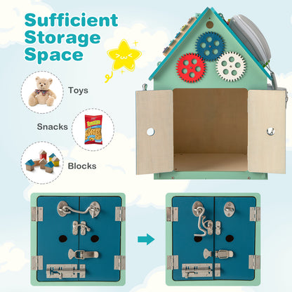 Montessori Play House with Sensory Games and Interior Storage Space-Blue