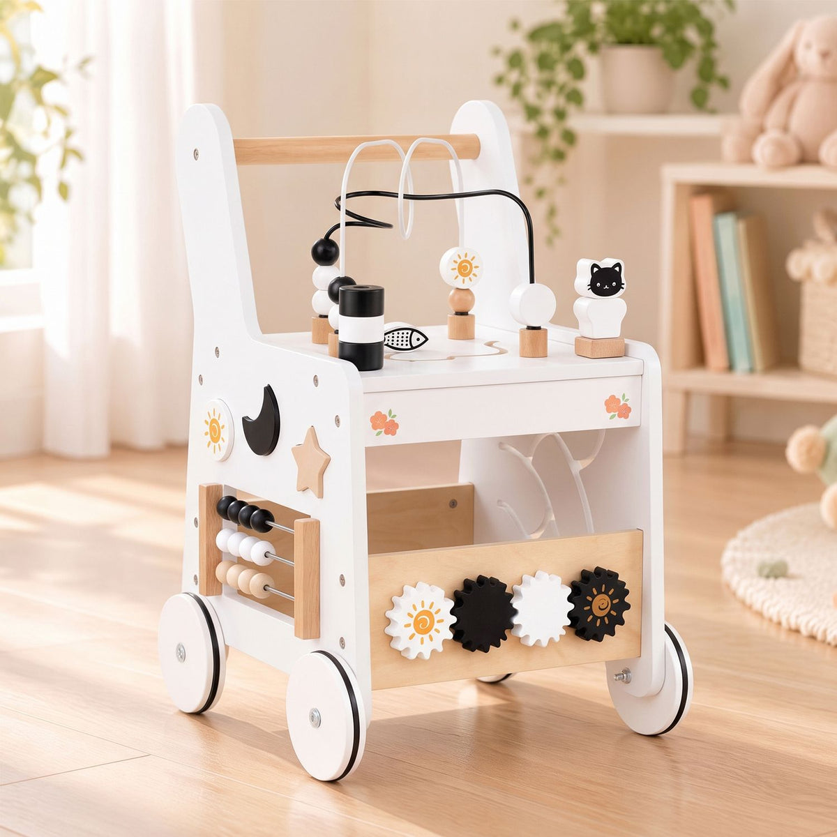 Montessori Push Walker for Boys Girls Learning to Walk with Sensory Hand-on Games