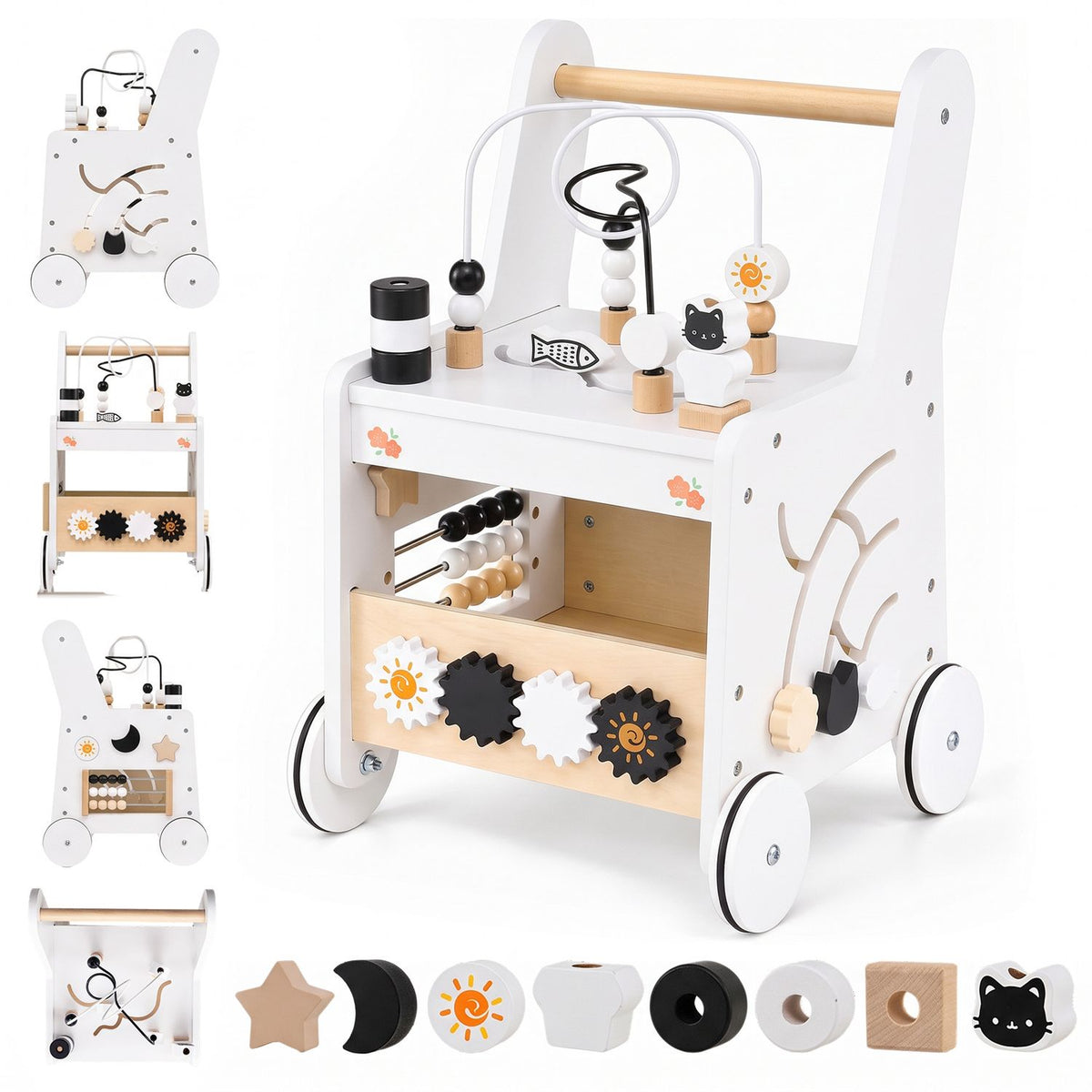 Montessori Push Walker for Boys Girls Learning to Walk with Sensory Hand-on Games