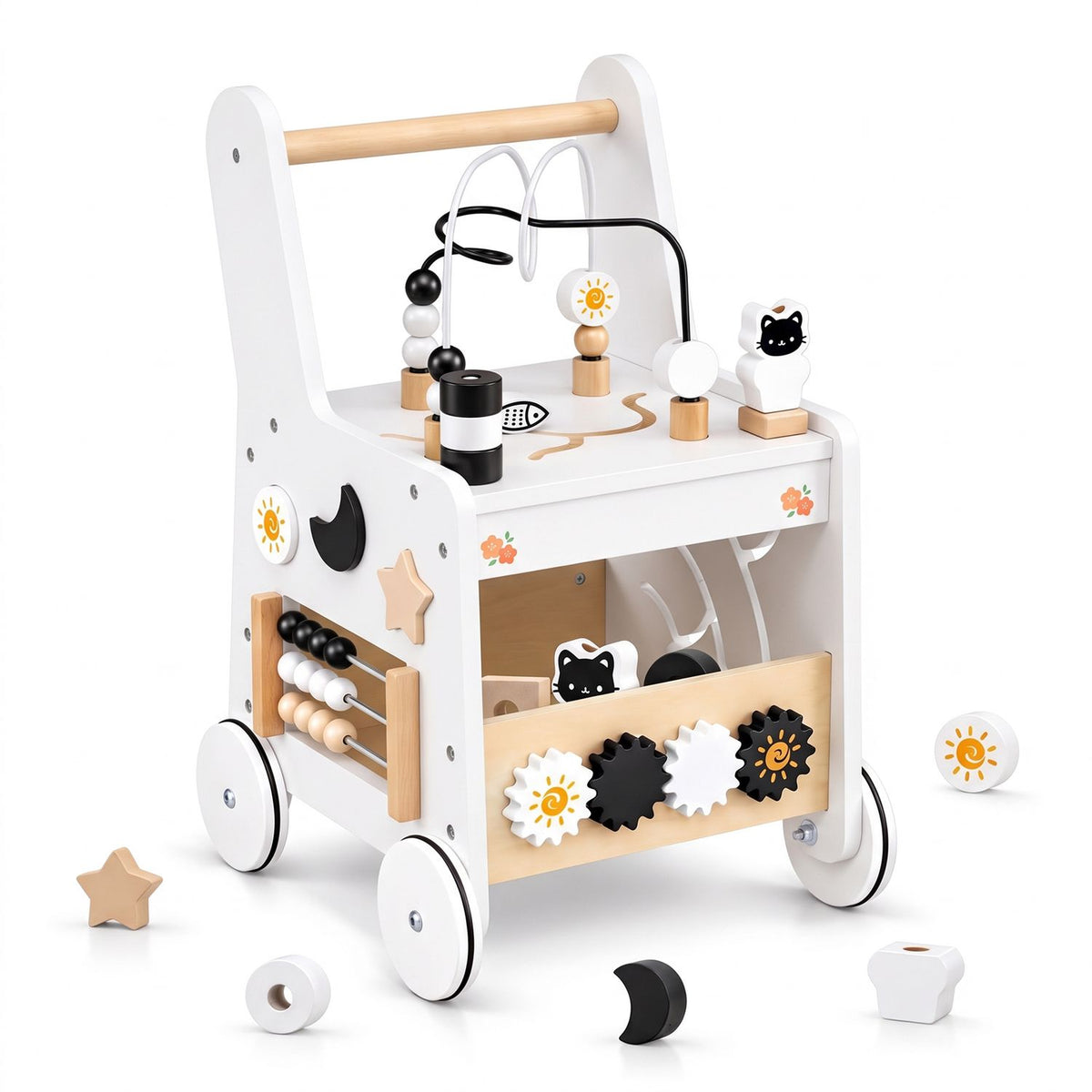 Montessori Push Walker for Boys Girls Learning to Walk with Sensory Hand-on Games