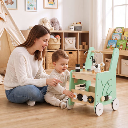 Montessori Push Walker for Boys Girls Learning to Walk with Sensory Hand-on Games