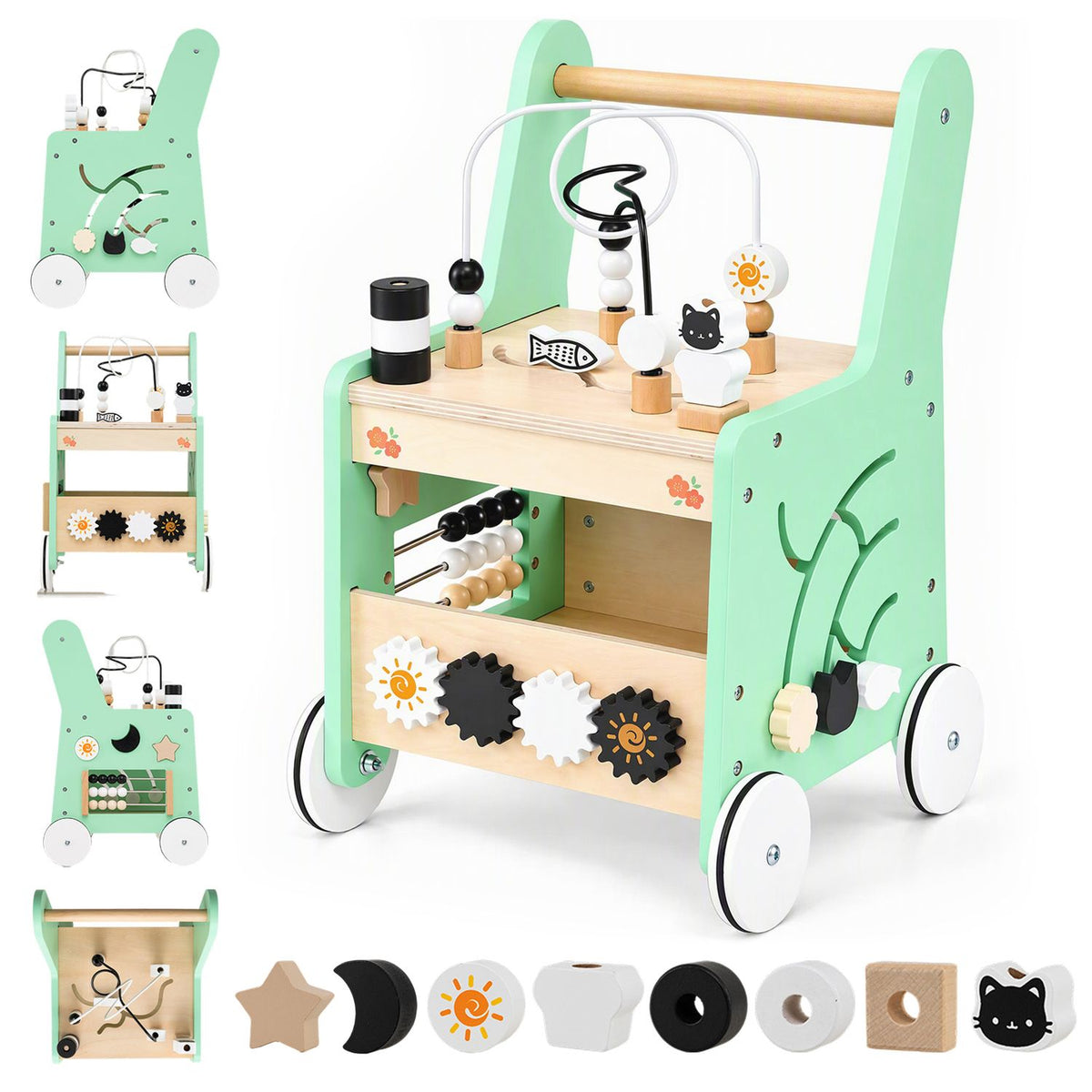 Montessori Push Walker for Boys Girls Learning to Walk with Sensory Hand-on Games