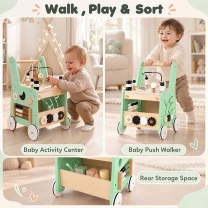 Montessori Push Walker for Boys Girls Learning to Walk with Sensory Hand-on Games