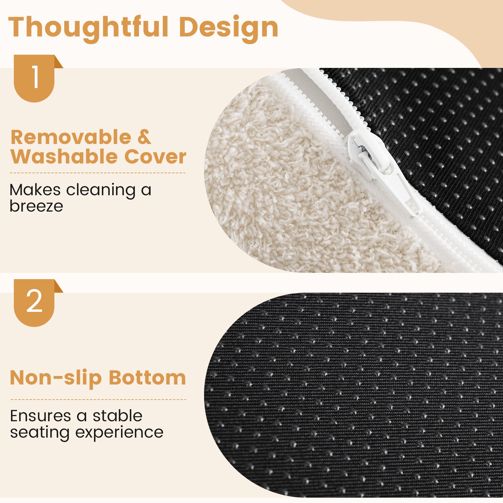 Moon-Shaped Floor Single Sofa Chair with Soft Teddy Fleece-Beige