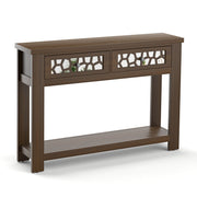 2-Tier Console Table with Drawers and Open Storage Shelf-Brown
