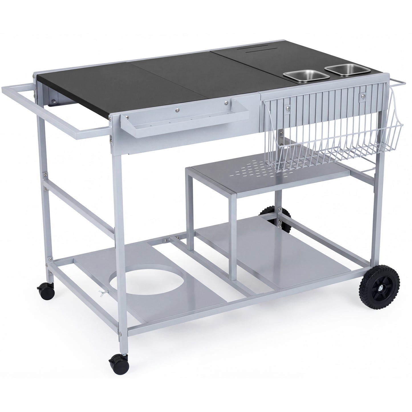 Movable Grill Table with 2 Spice Containers and Station for Backyard and BBQ