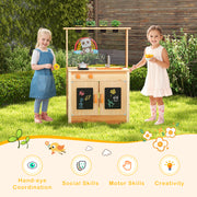 Kids Mud Kitchen Fir Wood Playset with Planting Pots and Blackboards-Natural