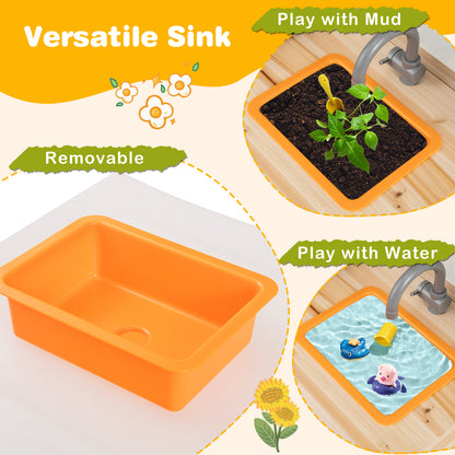 Kids Mud Kitchen Fir Wood Playset with Planting Pots and Blackboards-Natural