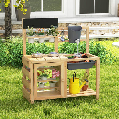 Mud Kitchen Playset with Sink and Plants Observation Room-Natural