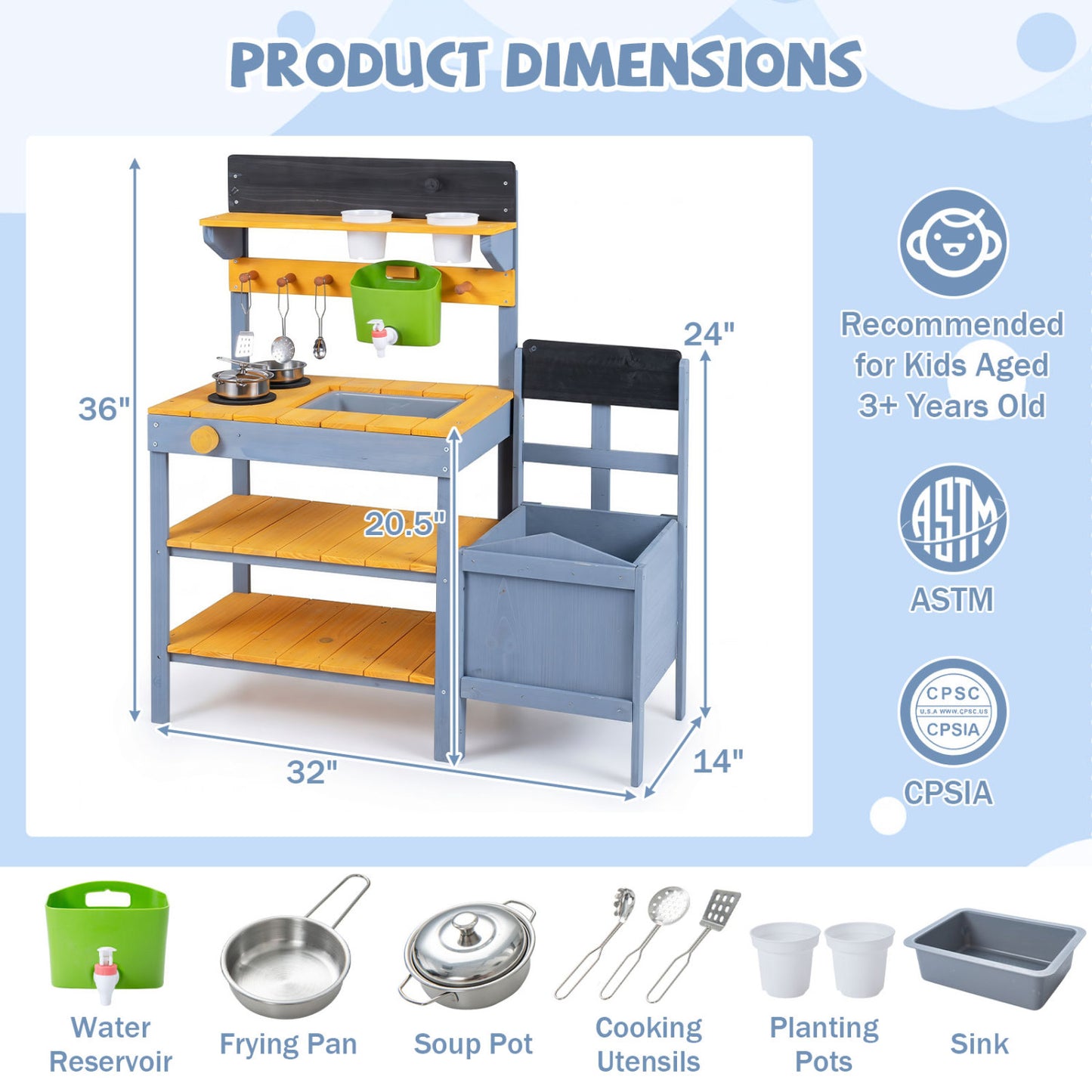 Mud Kitchen Play Set with Running Water and Dual Burners