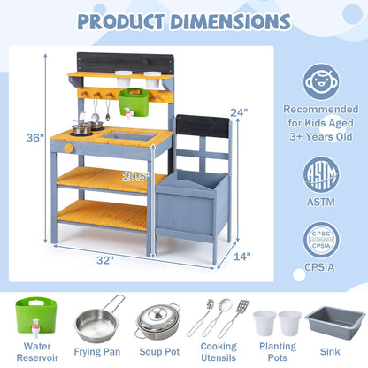 Mud Kitchen Play Set with Running Water and Dual Burners