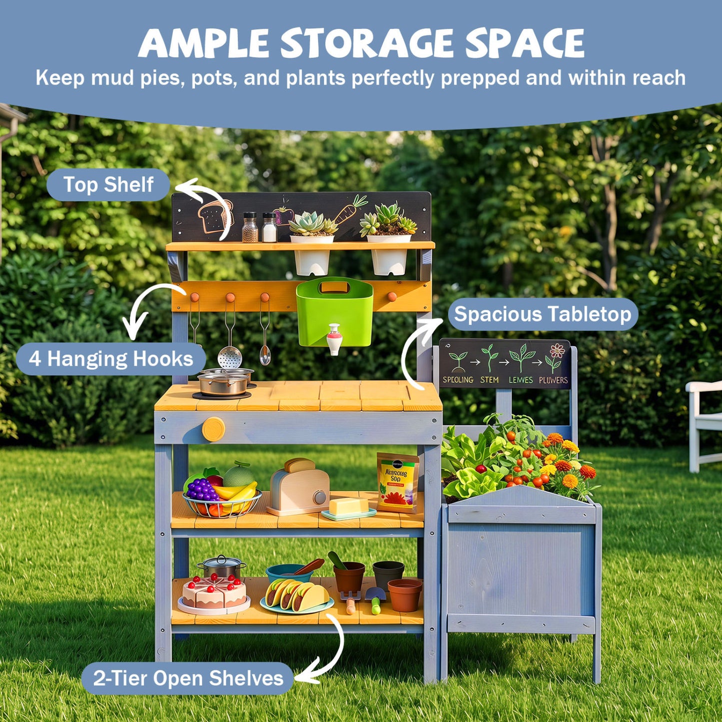Mud Kitchen Play Set with Running Water and Dual Burners